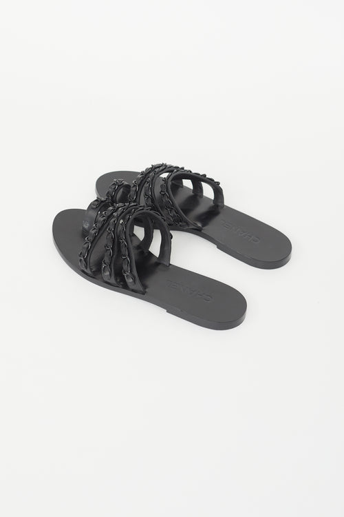 Chanel Black Leather Braided Chain Slide