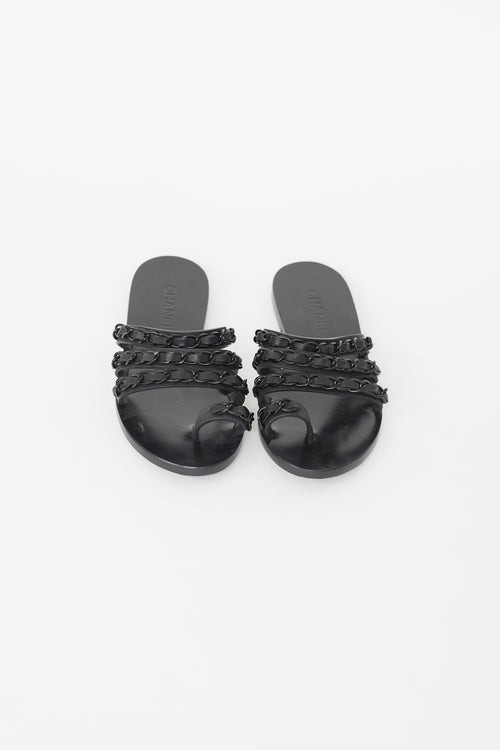 Chanel Black Leather Braided Chain Slide