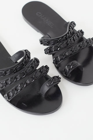 Chanel Black Leather Braided Chain Slide