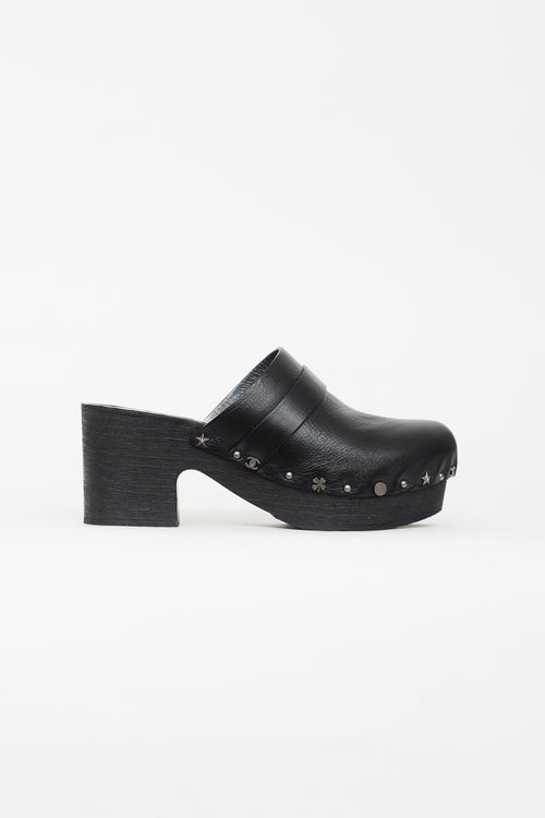 Chanel Black Leather Charm Clog Mule