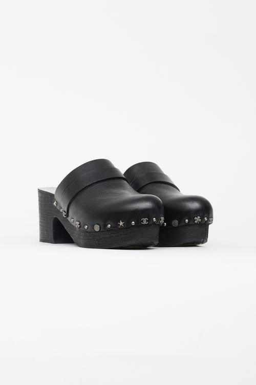 Chanel Black Leather Charm Clog Mule