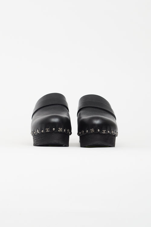 Chanel Black Leather Charm Clog Mule