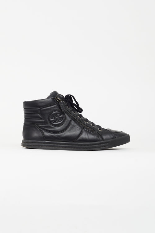 Chanel Black Leather High Top Sneakers