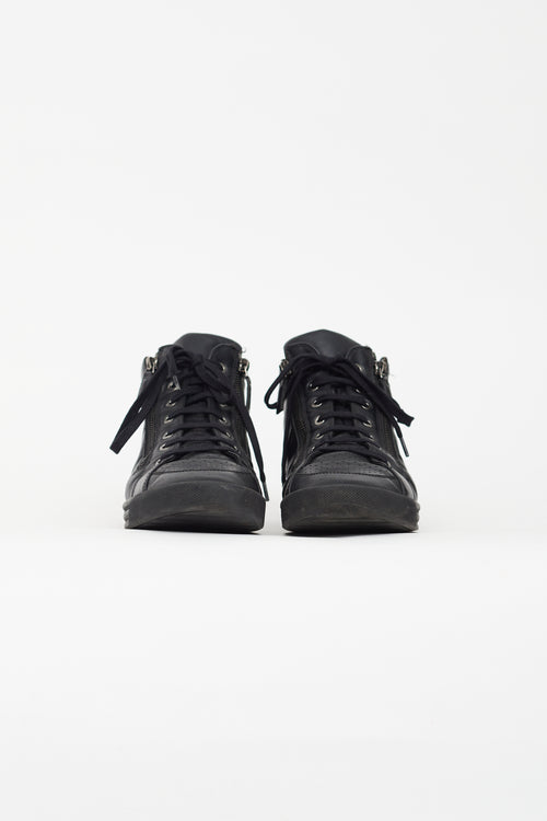 Chanel Black Leather High Top Sneakers