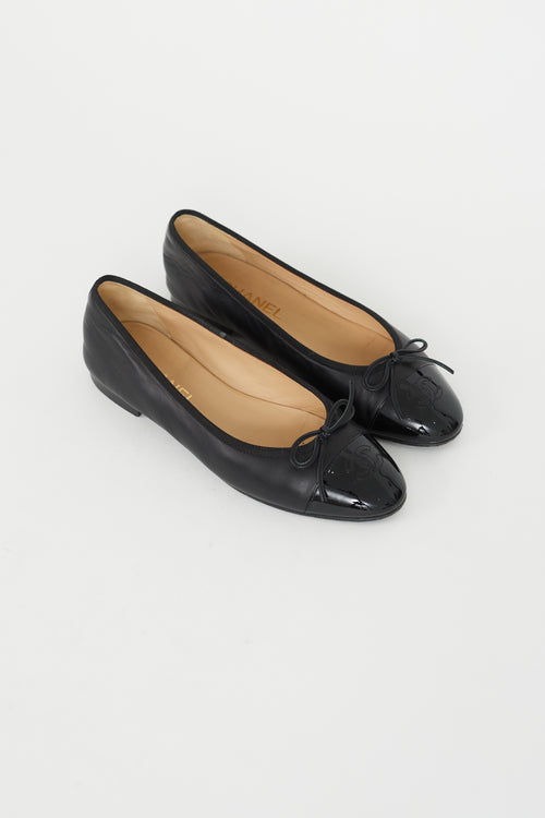 Chanel Black Leather Logo Ballet Flat