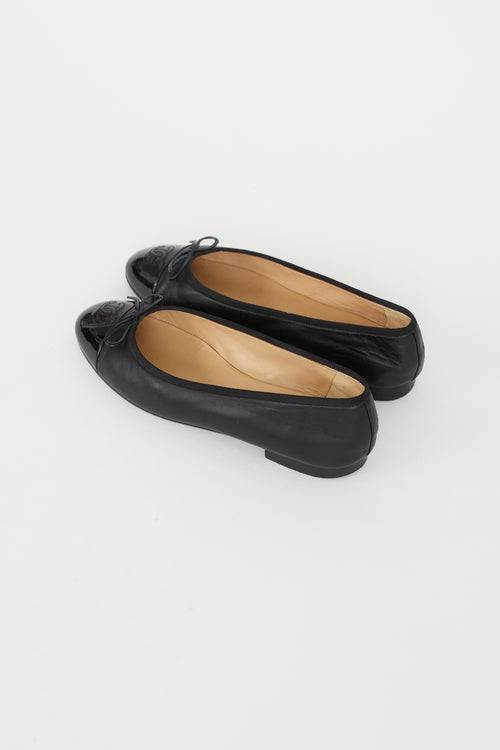 Chanel Black Leather Logo Ballet Flat