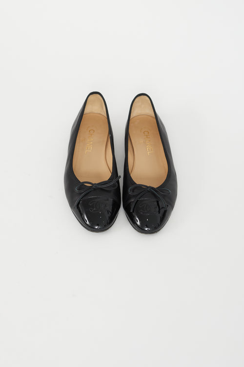 Chanel Black Leather Logo Ballet Flat