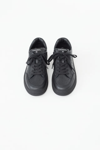 Chanel Black Leather Logo Sneaker