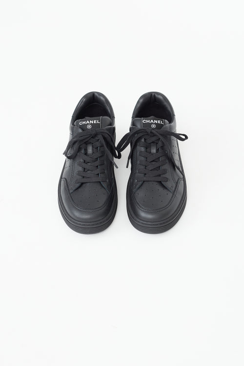 Chanel Black Leather Logo Sneaker