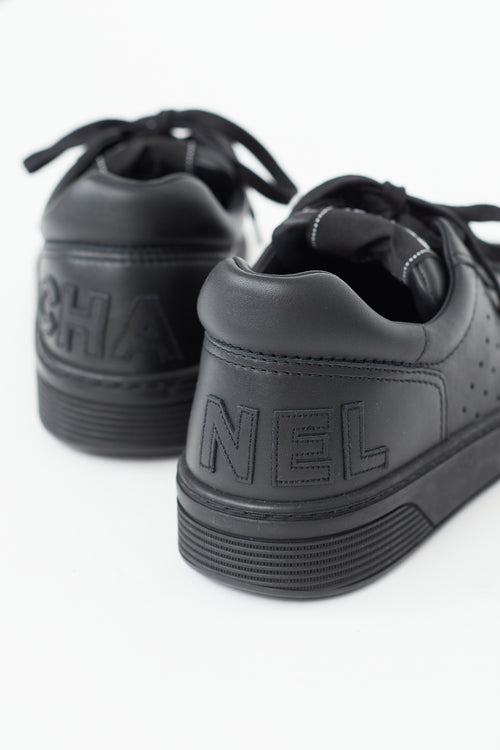 Chanel Black Leather Logo Sneaker