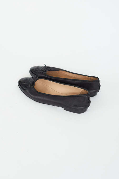 Chanel Black Leather Logo Ballet Flat