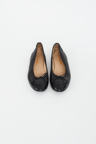 Chanel Black Leather Logo Ballet Flat