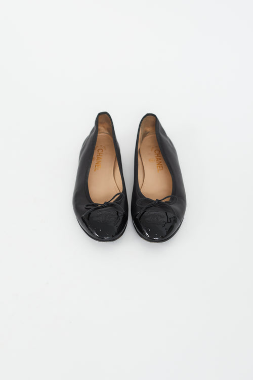 Chanel Black Leather Logo Ballet Flat