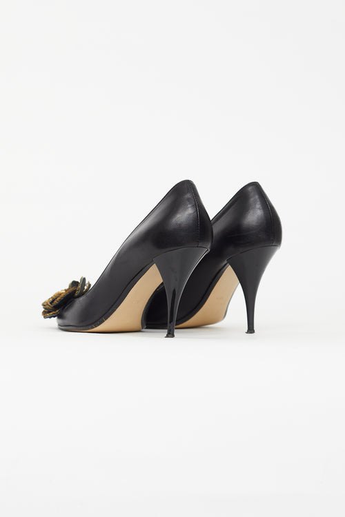 Chanel Black Leather Peep Toe Pump