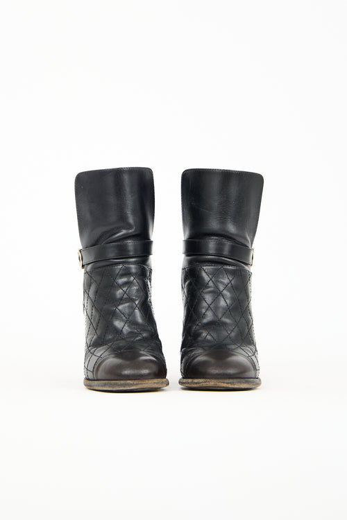 Chanel Black Leather Quilted Logo Boot