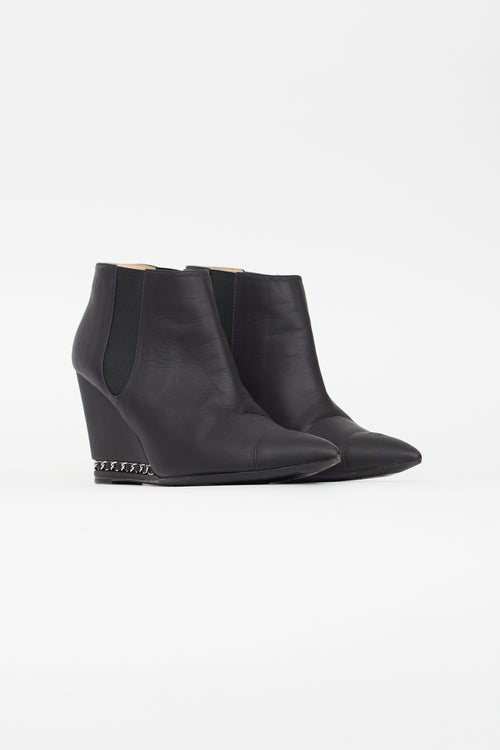 Chanel Black Leather Wedge Ankle Boot