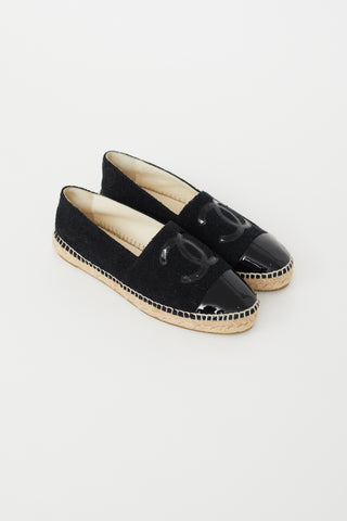 Chanel Black Metallic Knit 
Patent Espadrille Flat