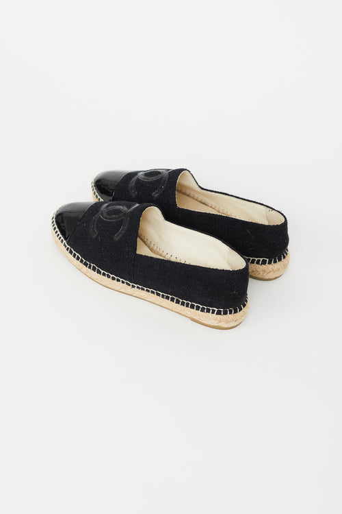 Chanel Black Metallic Knit 
Patent Espadrille Flat