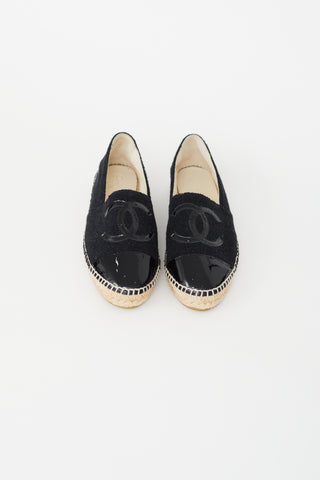 Chanel Black Metallic Knit 
Patent Espadrille Flat