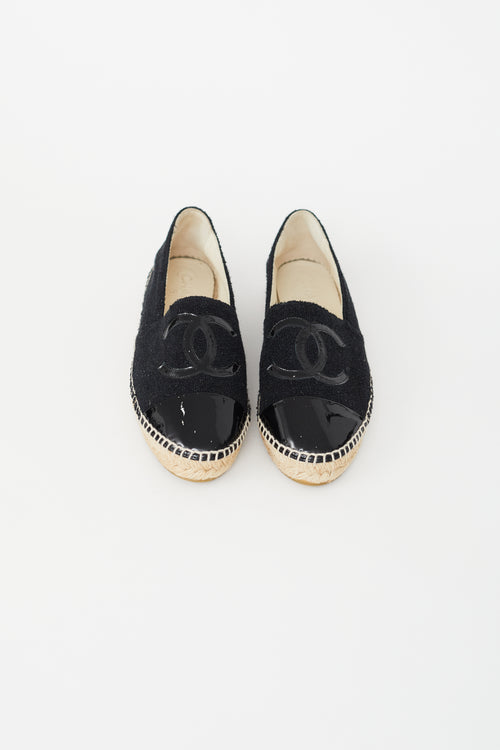 Chanel Black Metallic Knit 
Patent Espadrille Flat