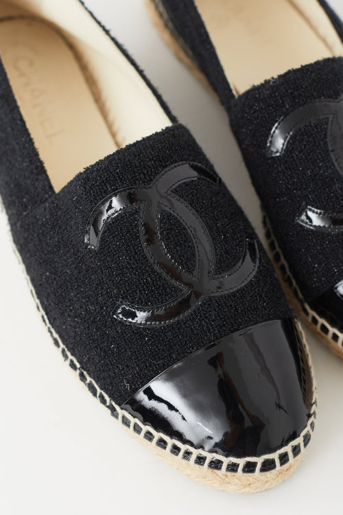 Chanel Black Metallic Knit 
Patent Espadrille Flat