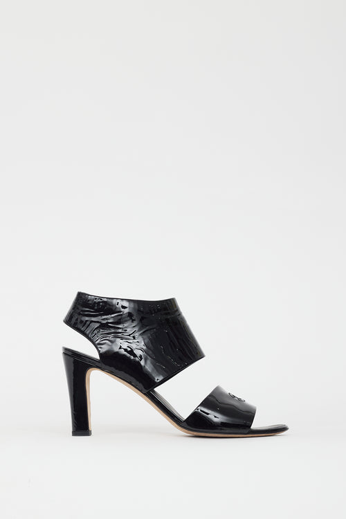 Chanel Black Patent CC Strap Heel