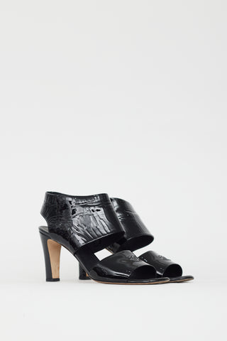 Chanel Black Patent CC Strap Heel