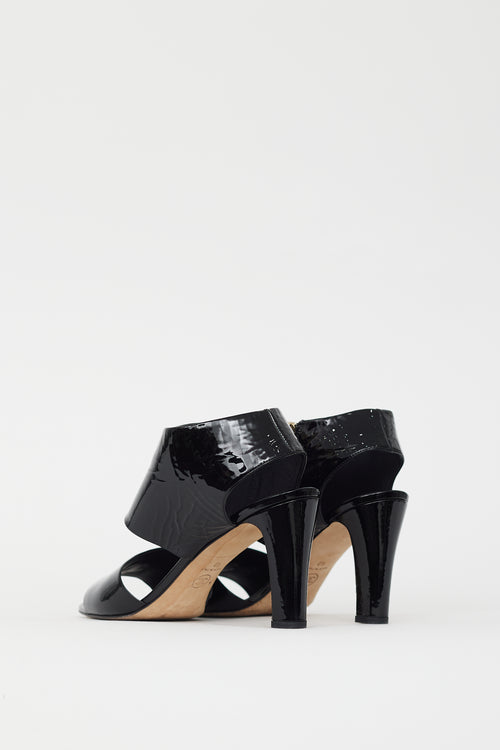 Chanel Black Patent CC Strap Heel