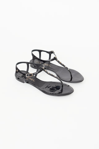 Chanel Black Patent T-Strap Sandal