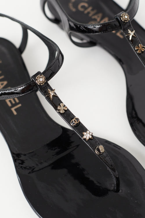 Chanel Black Patent T-Strap Sandal