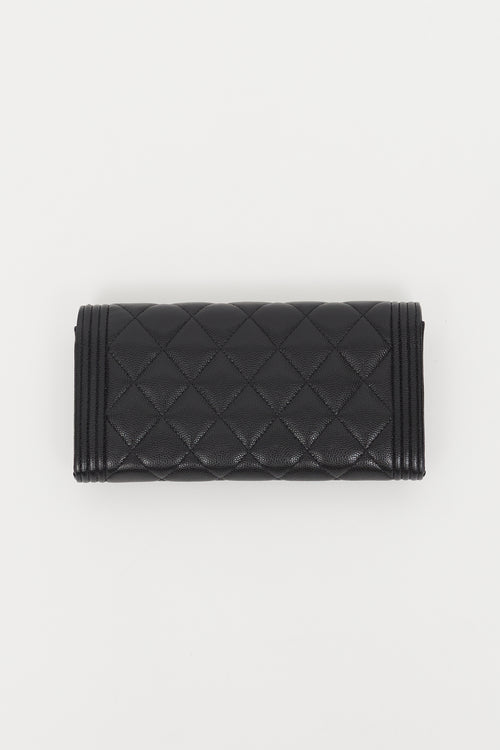 Chanel 2017 Black 
Gold Boy Flap Bifold Wallet