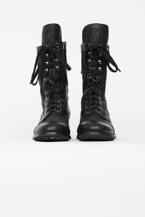 Chanel Black Quilted Leather Hiking Boot