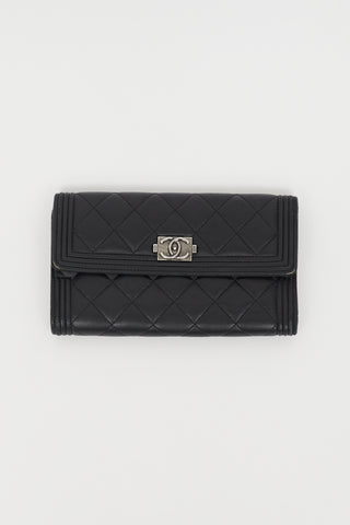 Chanel 2012 Black 
Silver Boy Flap Trifold Wallet