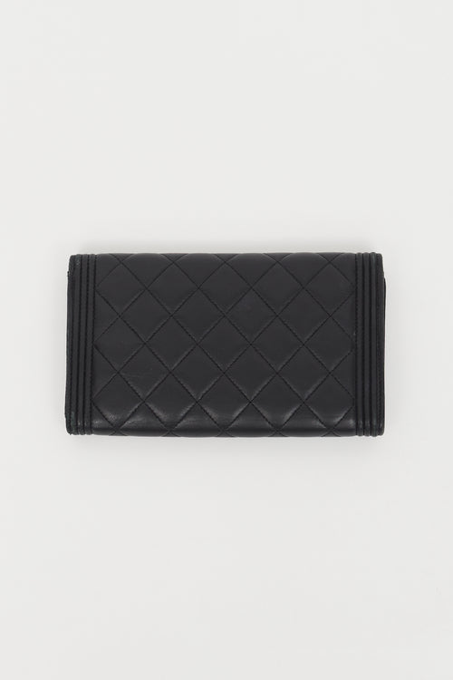 Chanel 2012 Black 
Silver Boy Flap Trifold Wallet