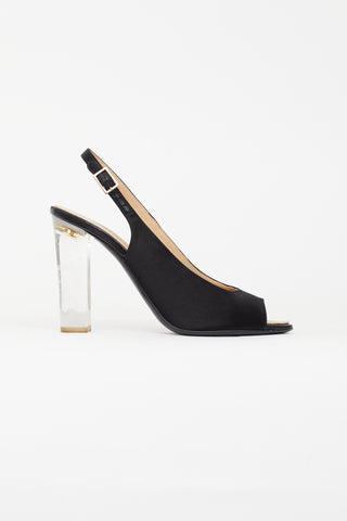 Chanel Black Satin Lucite Heel Slingback Pump