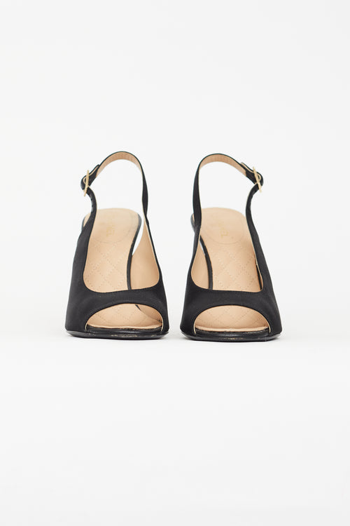 Chanel Black Satin Lucite Heel Slingback Pump