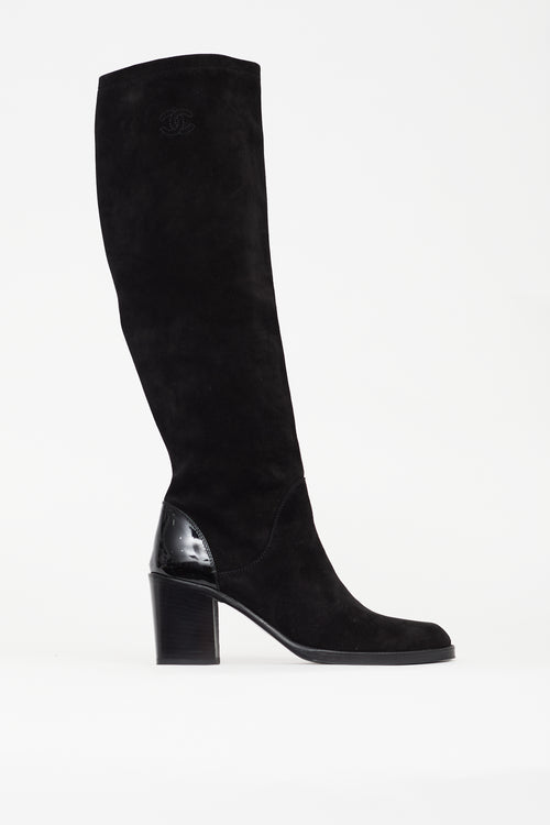 Chanel Fall 1997 Black Suede Knee High Boot