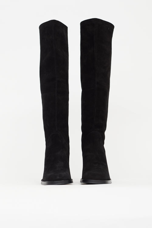 Chanel Fall 1997 Black Suede Knee High Boot