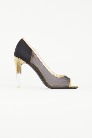 Chanel Black 
Gold Mesh Heel