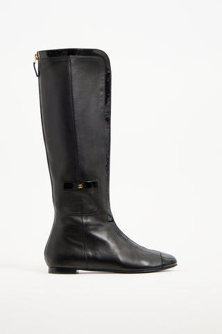 Chanel Black Leather CC Pocket Boot