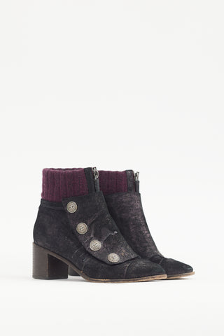 Chanel Black 
Purple Suede 
Ribbed Knit Boot