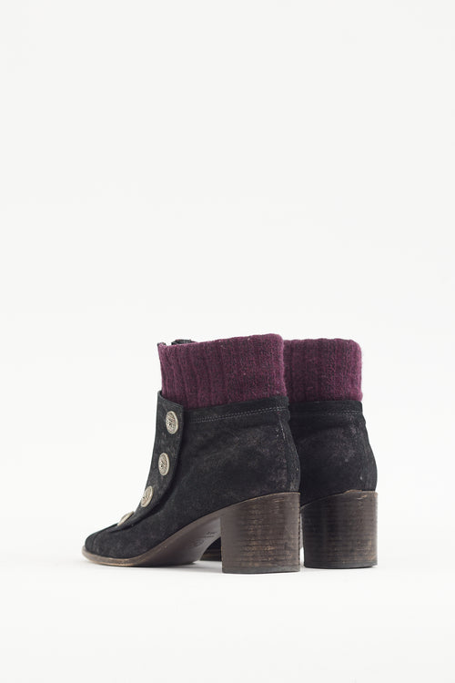 Chanel Black 
Purple Suede 
Ribbed Knit Boot