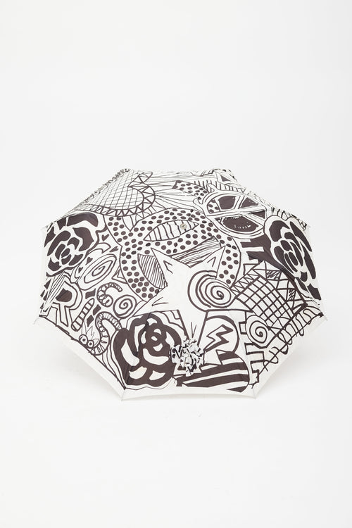 Chanel Black 
White Graphic Print Umbrella