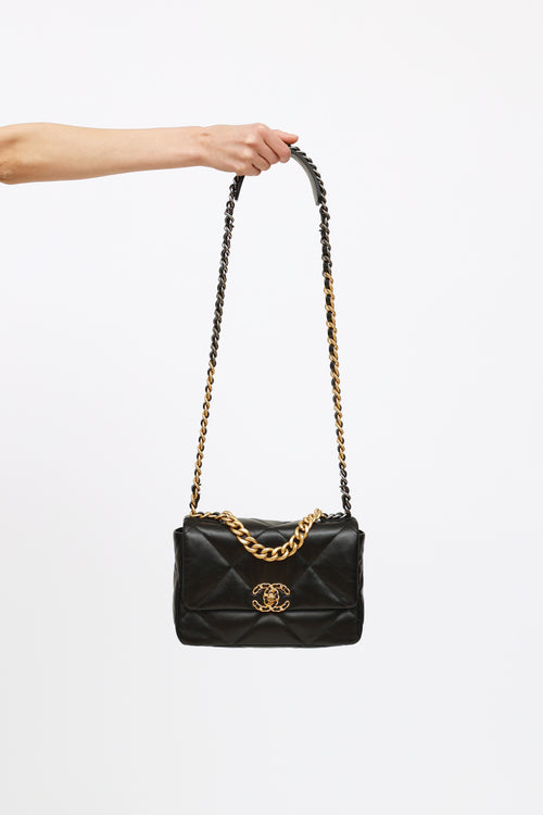 Chanel Black 19 Goatskin Small Quilted Flap Bag