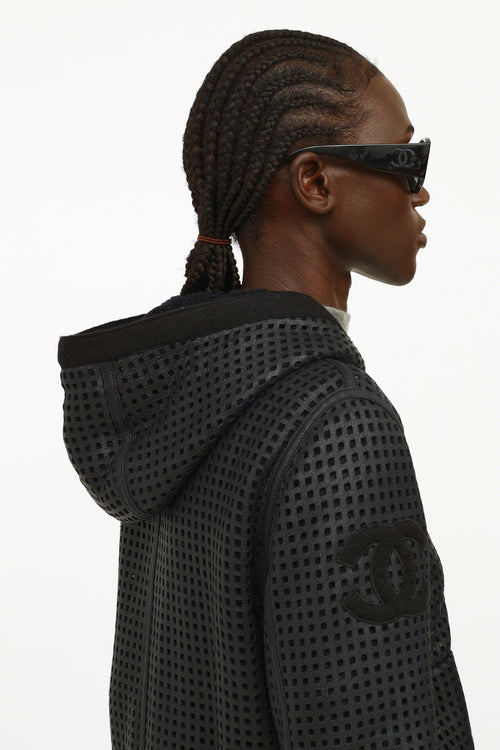 Chanel Black Perforated Leather CC Reversible Coat