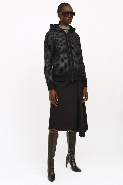 Chanel Black Perforated Leather CC Reversible Coat