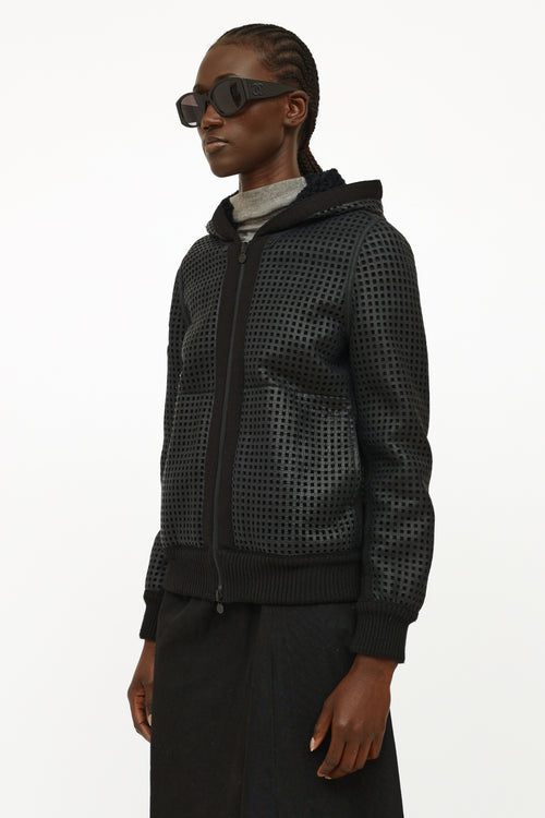 Chanel Black Perforated Leather CC Reversible Coat