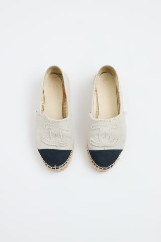 Chanel Beige 
Black Canvas Espadrille Flat