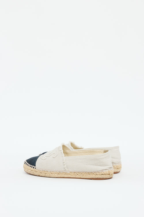 Chanel Beige 
Black Canvas Espadrille Flat