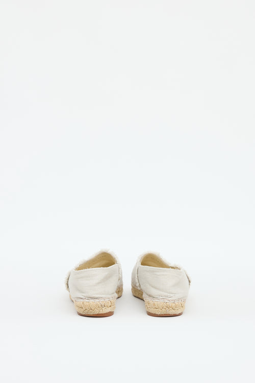 Chanel Beige 
Black Canvas Espadrille Flat